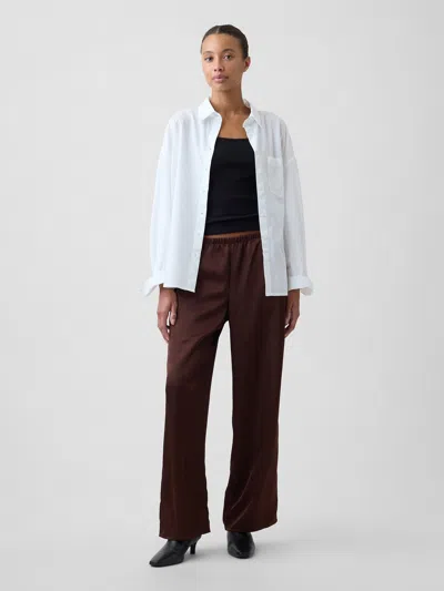 Gap Factory Easy Wide-leg Satin Pants In Dark Brown
