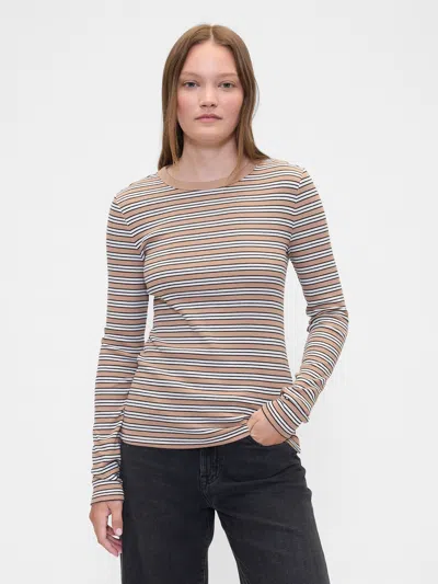 Gap Factory Essential Ribbed Crewneck T-shirt In Brown