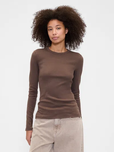 Gap Factory Essential Ribbed Crewneck T-shirt In Brown