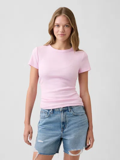 Gap Factory Essential Ribbed Crewneck T-shirt In Pink