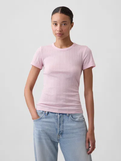 Gap Factory Essential Ribbed Pointelle Crewneck T-shirt In Pure Pink