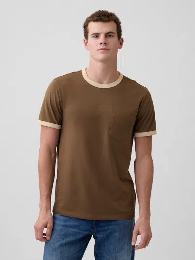 Gap Factory Everyday Soft Ringer Pocket T-shirt In Brown