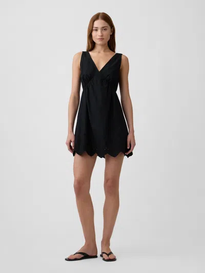 Gap Factory Eyelet V-neck Mini Dress In Black