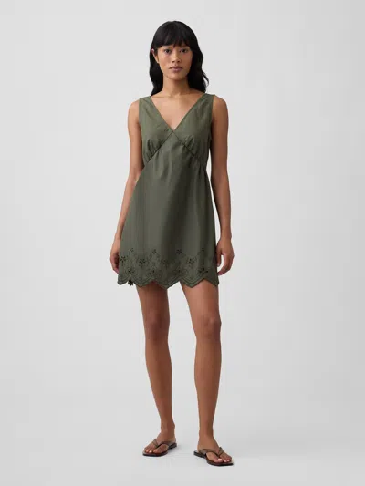 Gap Factory Eyelet V-neck Mini Dress In Green