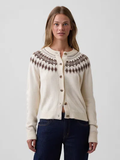 Gap Factory Fair Isle Lightweight Crewneck Cardigan In Brown