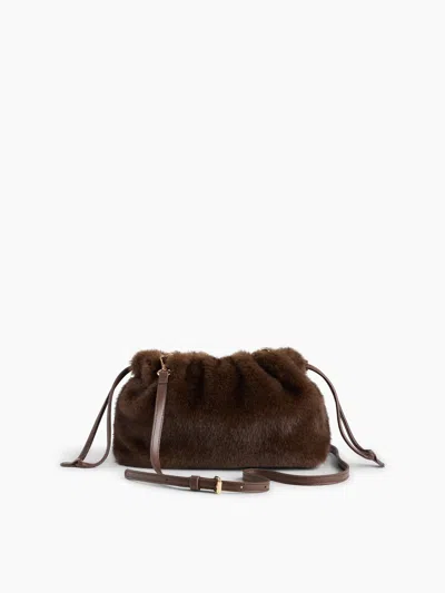 Gap Factory Faux-fur Mini Pouch Bag In Dark Brown