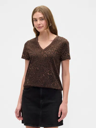 Gap Factory Favorite Print V-neck T-shirt In Brown