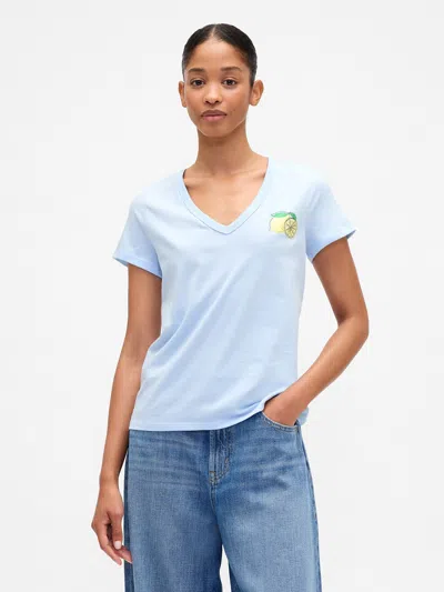 Gap Factory Favorite V-neck Graphic T-shirt In Blue