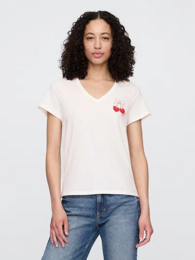 Gap Factory Favorite V-neck Graphic T-shirt In White