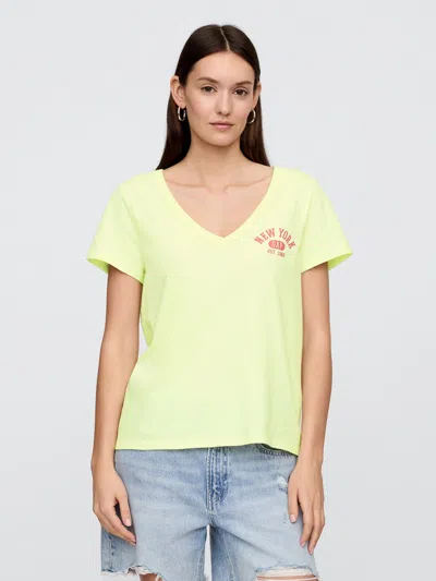 Gap Factory Favorite V-neck Graphic T-shirt In Yellow
