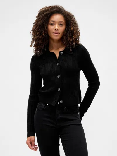 Gap Factory Fitted Cropped Collared Cardigan In Black