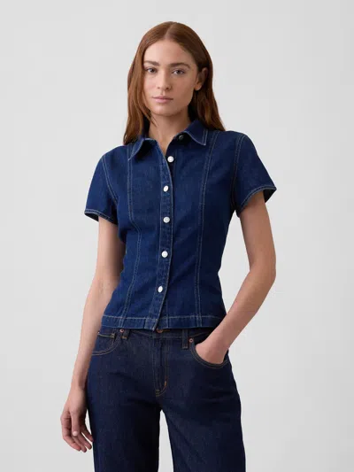 Gap Factory Fitted Denim Shirt In Dark Wash