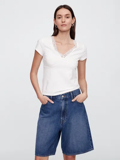 Gap Factory Fitted V-neck Top In White