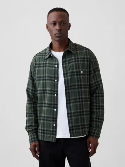 Gap Factory Flannel Shirt In Boxy Fit In Green Plaid