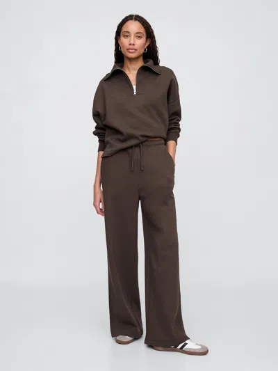 Gap Factory Fleece Rib-seam Wide-leg Pants In Brown