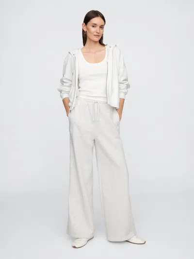 Gap Factory Fleece Rib-seam Wide-leg Pants In Neutral