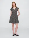 Gap Factory Flutter Sleeve Tie-waist Mini Dress In Black