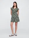 Gap Factory Flutter Sleeve Tie-waist Mini Dress In Green