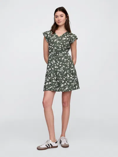 Gap Factory Flutter Sleeve Tie-waist Mini Dress In Green