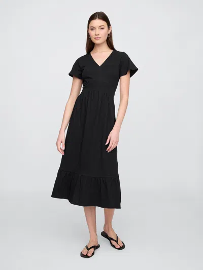 Gap Factory Flutter Sleeve V-neck Midi Dress In Black