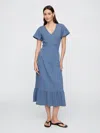 Gap Factory Flutter Sleeve V-neck Midi Dress In Blue