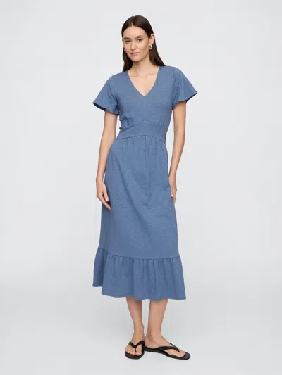 Gap Factory Flutter Sleeve V-neck Midi Dress In Blue