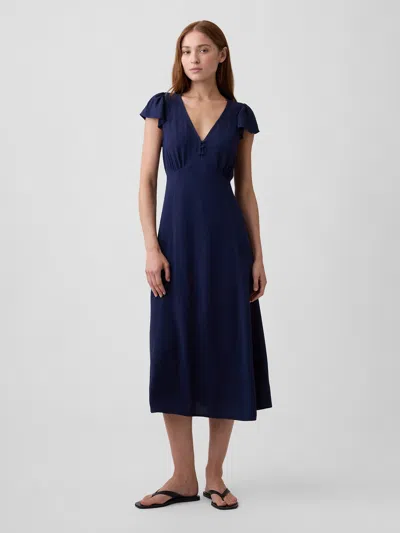 Gap Factory Flutter Sleeve V-neck Midi Dress In Navy Uniform