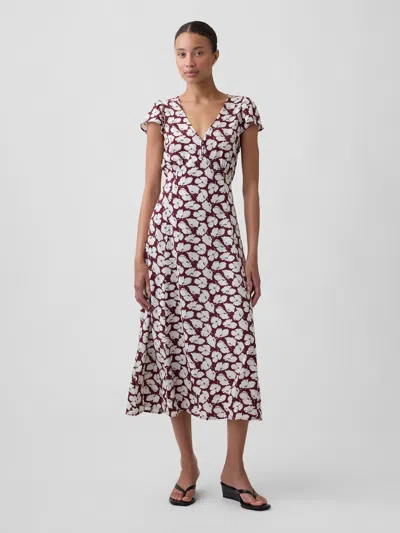Gap Factory Flutter Sleeve V-neck Midi Dress In Rust Floral