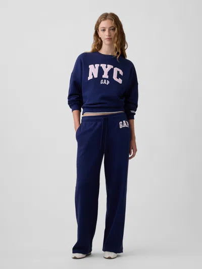 Gap Factory Gap Graphic Relaxed Straight-leg Sweatpants In New Navy Blue