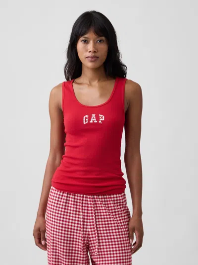 Gap Factory Gap Logo Ribbed Tank Top In Modern Red Gingham