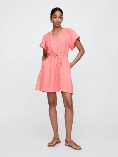 Gap Factory Gauze Splitneck Midi Dress In Pink