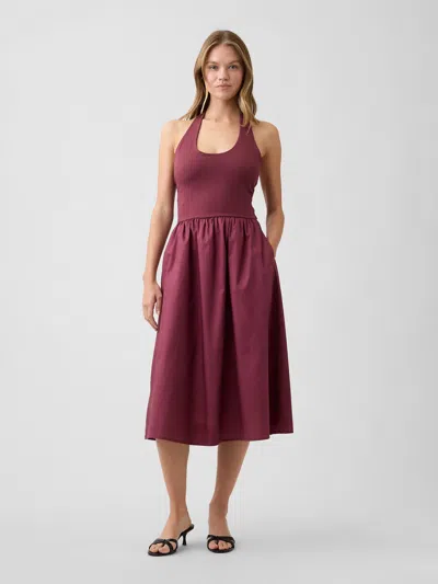 Gap Factory Halter Midi Dress In Burgundy