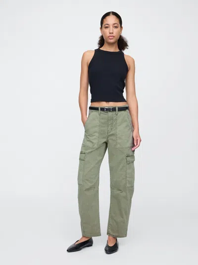 Gap Factory High Rise Barrel Cargo Khakis In Green