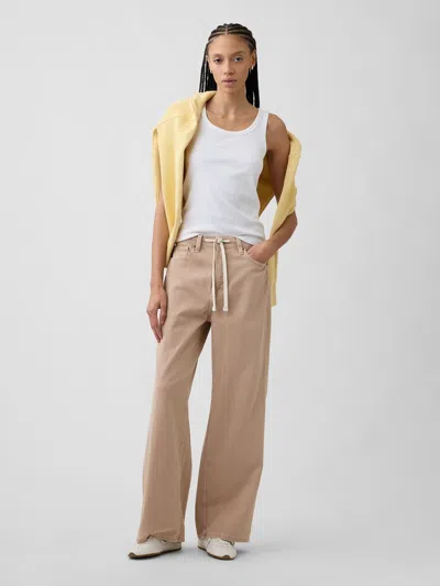 Gap Factory High Rise Drawstring Wide-leg Jeans In Neutral