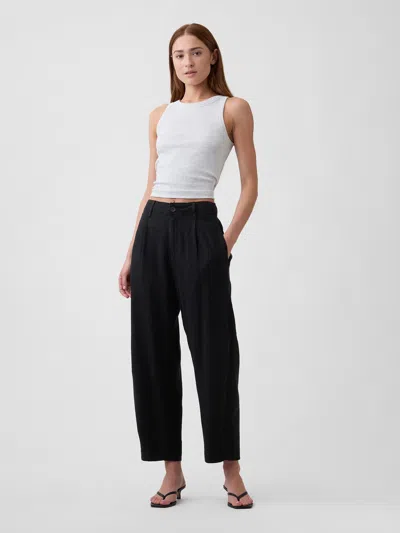 Gap Factory High Rise Linen-blend Barrel Pants In Black