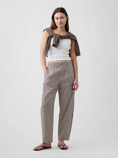 Gap Factory High Rise Linen-blend Barrel Pants In Brown