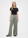Gap Factory High Rise Pleated Relaxed Wide-leg Khakis In Green