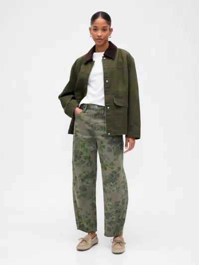 Gap Factory High Rise Print Barrel Jeans In Green