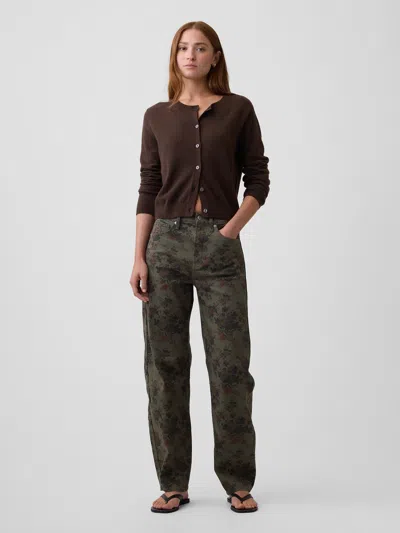 Gap Factory High Rise Print Barrel Jeans In Olive Floral