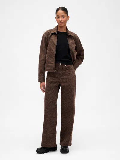Gap Factory High Rise Print Wide-leg Jeans In Brown