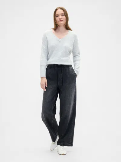 Gap Factory High Rise Pull-on Wide-leg Jeans In Black