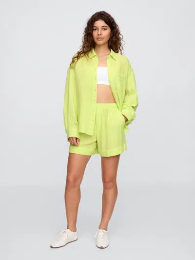Gap Factory High Rise Relaxed Pull-on Gauze Shorts In Green