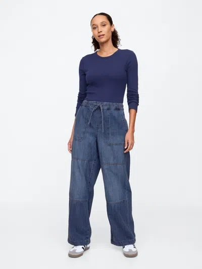 Gap Factory High Rise Seamed Wide-leg Pull-on Jeans In Blue