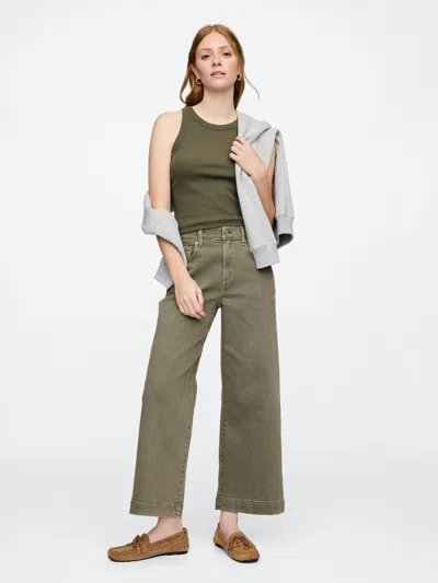 Gap Factory High Rise Wide-leg Crop Jeans In Green
