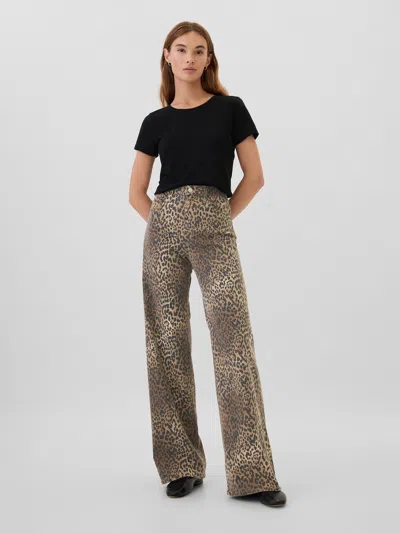 Gap Factory High Rise Wide-leg Leopard Jeans In Multi
