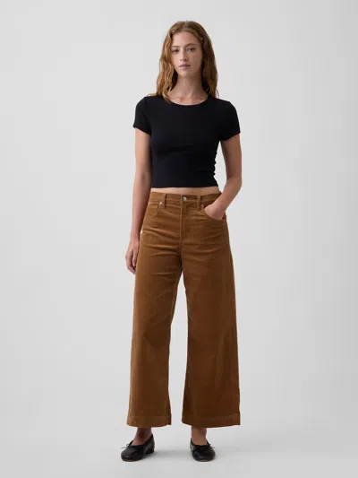 Gap Factory High Rise Wide-leg Crop Corduroy Pants In Deep Camel Brown