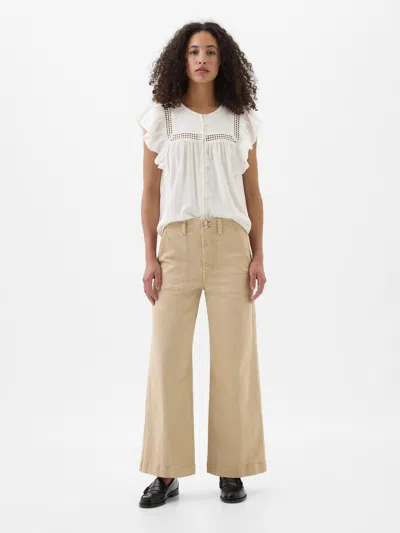 Gap Factory High Rise Wide-leg Crop Jeans In Bedrock Beige