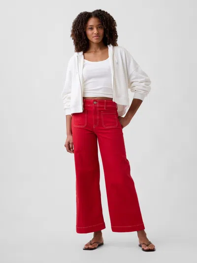 Gap Factory High Rise Wide-leg Crop Jeans In Red