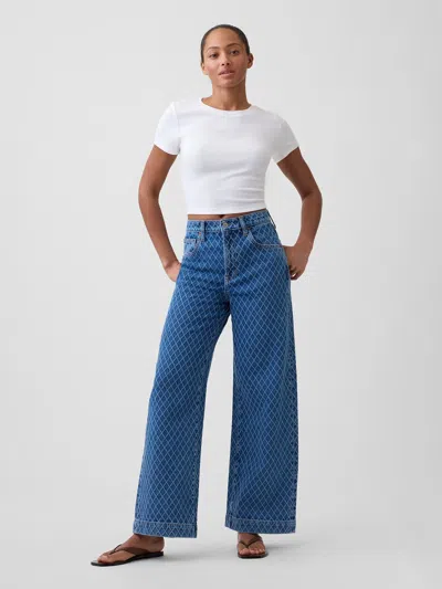 Gap Factory High Rise Wide-leg Textured Crop Jeans In Blue