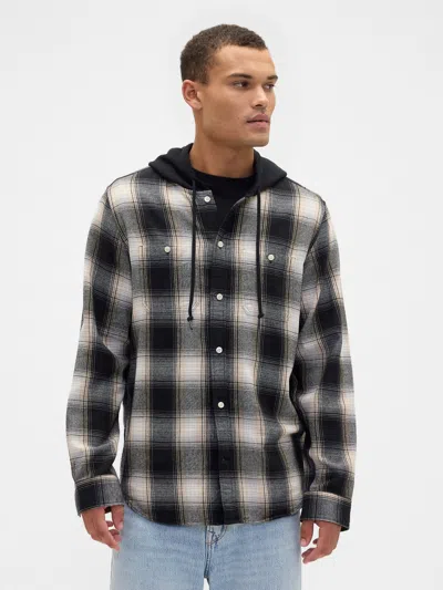 Gap Factory Hooded Flannel Shirt In Standard Fit In Pattern